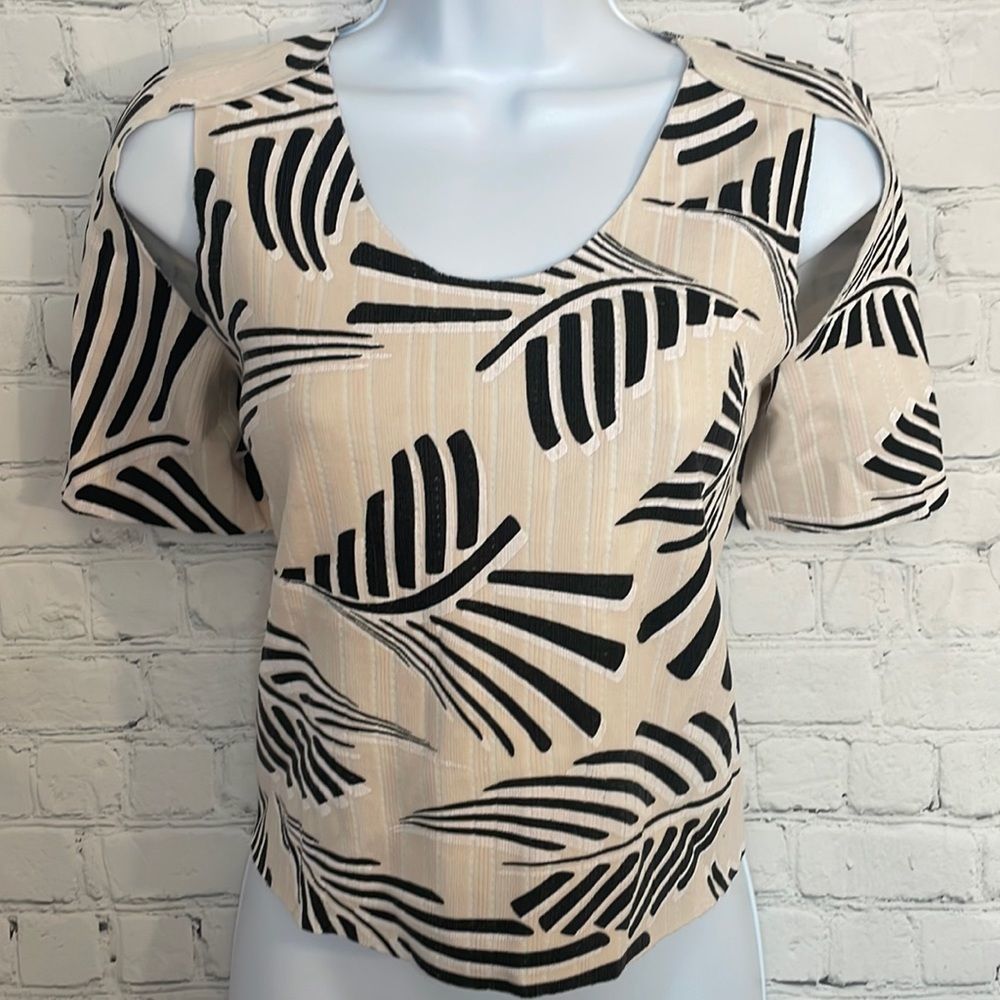 Zara W&B Collection palm leaf top with cut outs